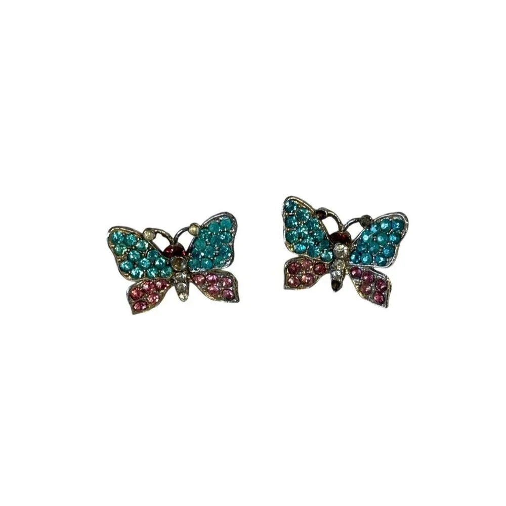 Butterfly Rhinestone Brooch Pin Set Multicolor Silver-Tone Metal Vintage Jewelry